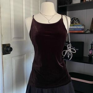 Elegant Brown Velvet Spaghetti Strap Top